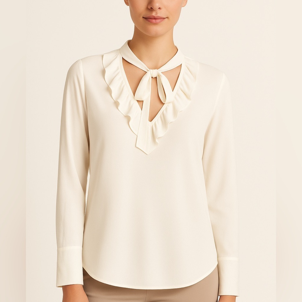 $168 NWT! Vertigo Paris Cream Ruffle Blouse size L